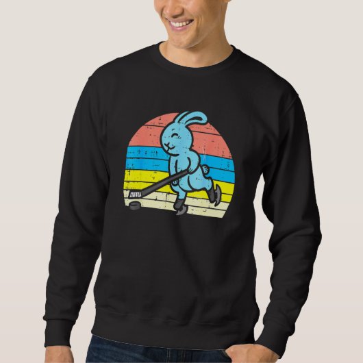 Sweatshirt Easter Bunny Playing Ice Hockey Retro Sports Men W (Devant)