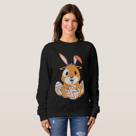 Sweatshirt Easter Guinea Pig With Bunny Ears & Eggs   Easter (Devant entier)