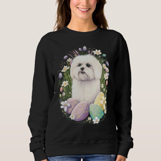 Sweatshirt Easter Maltese dog Bunny Eggs Dog on Easter Maltes (Devant)