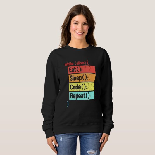 Sweatshirt Eat Sleep Code Répéter Software Engineer Developer (Devant entier)