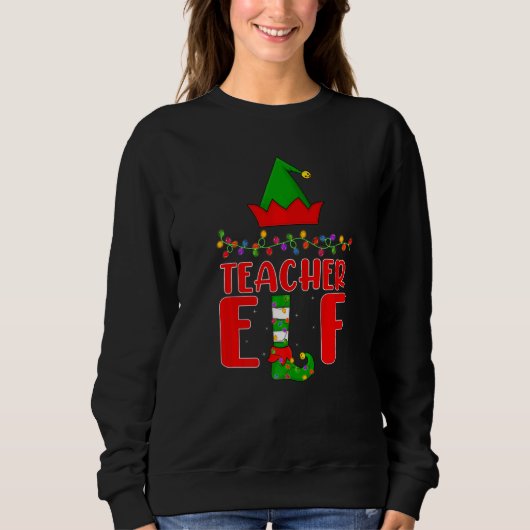 Sweatshirt Éclairage de famille de l'enseignant elf jumelage  (Devant)