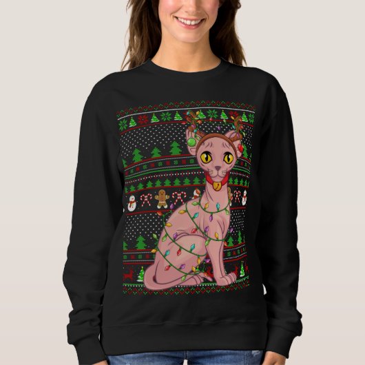 Sweatshirt Éclairage de style doux Xmas Sphynx Chat Christ (Devant)