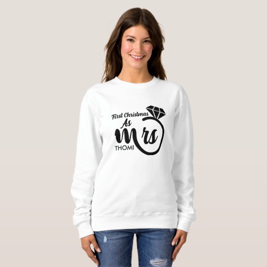 Sweatshirt écriture personnalisée Mme script premier noël (Devant entier)