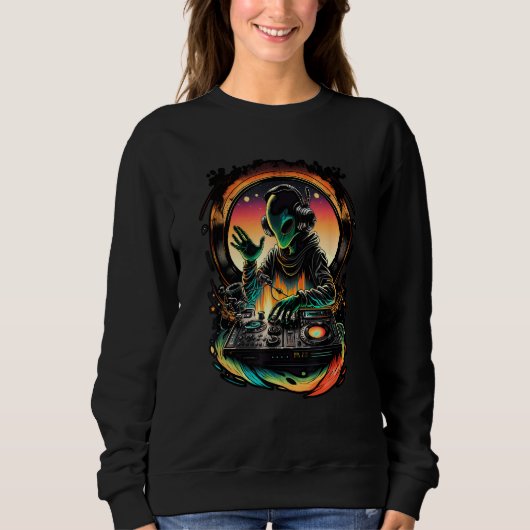 Sweatshirt EDM Alien Rave Astronaut Alien DJ Alien DJing in S (Devant)