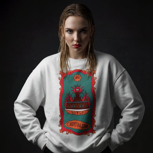 Sweatshirt Eff Capitalism Burn It Tarot Card Tower Symbol