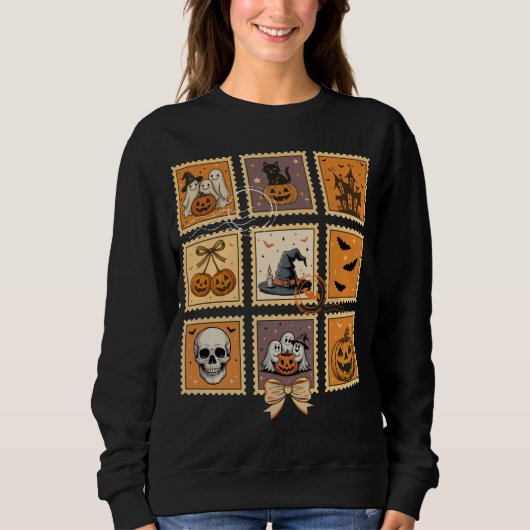 Sweatshirt Éffrayant Halloween Timbre Postage Tramp ou traite (Devant)