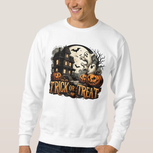 Sweatshirt Éffrayante nuit d'Halloween avec fantômes et citro (Devant)