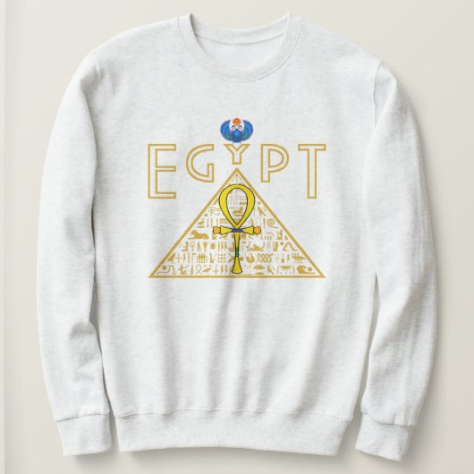Sweatshirt égyptien, Ankh, Pyramide et Scarab bleu (Design devant)