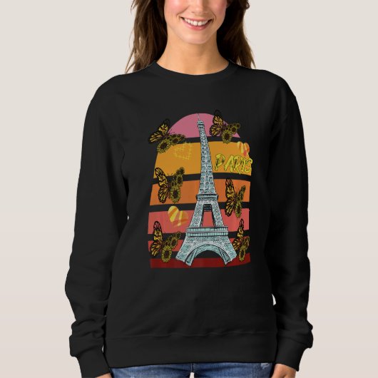 Sweatshirt Eiffel Tower Retro Butterfly Paris Hearts France L (Devant)