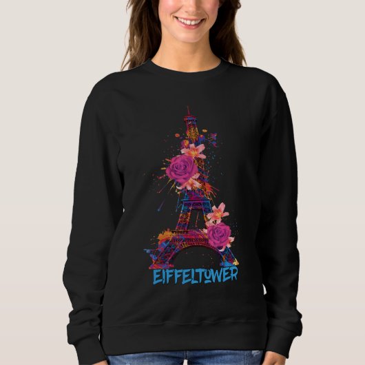 Sweatshirt Eiffel Tower Roses I Love Paris Souvenir France Fr (Devant)