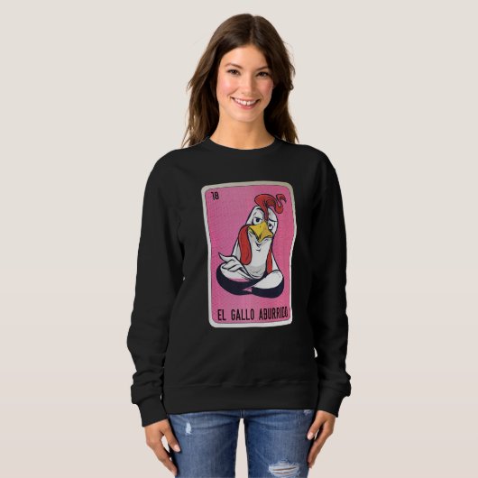 Sweatshirt El Gallo aburrido Mexican Slang Lottery Bingo Card (Devant entier)