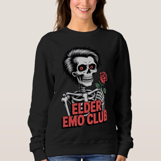 Sweatshirt Elder Emo Club Skeleton Holding Rose Design (Devant)