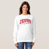 Sweatshirt Élégant Jésus Est Mon Saint Valentin Rouge Faux Se (Devant entier)