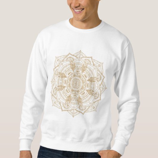 Sweatshirt Elégant Mandala Blanc & Or Dessiné À La Main (Devant)