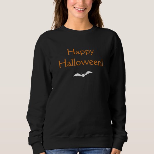 Sweatshirt Elégant Orange Happy Halloween avec Bat Black (Devant)