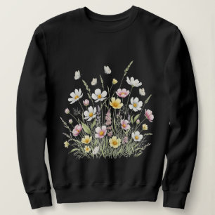 Sweatshirt Elégants Fleurs sauvages d'aquarelle et papillons