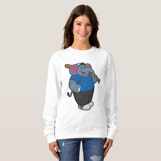 Sweatshirt Elephant au baseball avec batte de baseball (Devant entier)