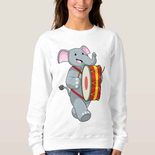 Sweatshirt Elephant comme musicien avec tambour (Devant)