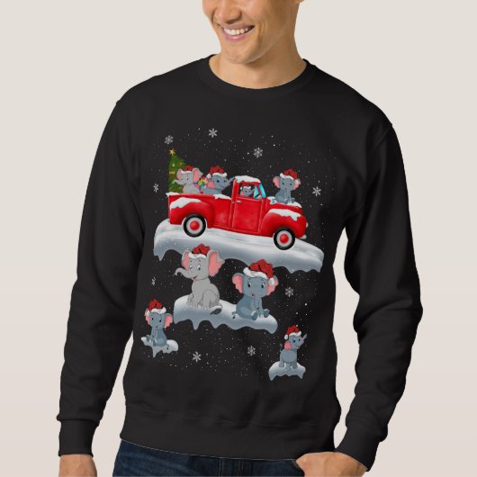 Sweatshirt Elephant Conduite Arbre de Noël Camion Rouge Éléph (Devant)