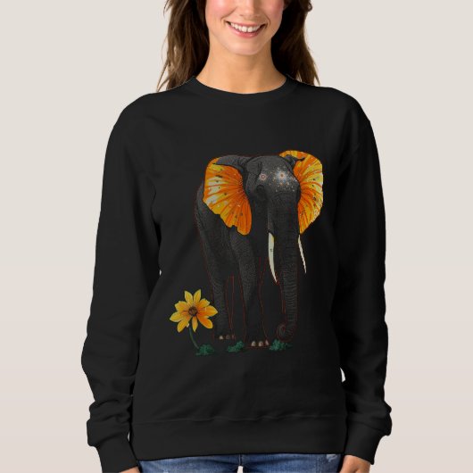 Sweatshirt Elephant Flowers Artwork - African Art Elephant (Devant)