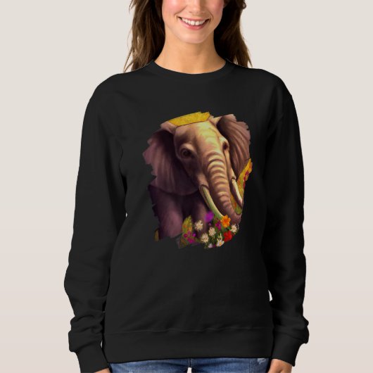 Sweatshirt Elephant Flowers Cute Painting Flower Elephant  1 (Devant)
