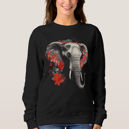 Sweatshirt Elephant Flowers Music Animal Elephant (Devant)
