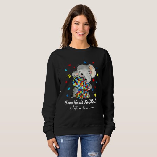 Sweatshirt Elephant Love Needs No Words Autism Awareness Puzz (Devant entier)