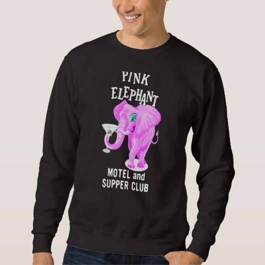 Sweatshirt Eléphant Rose De Couleur Avec Martini Verre (Devant)