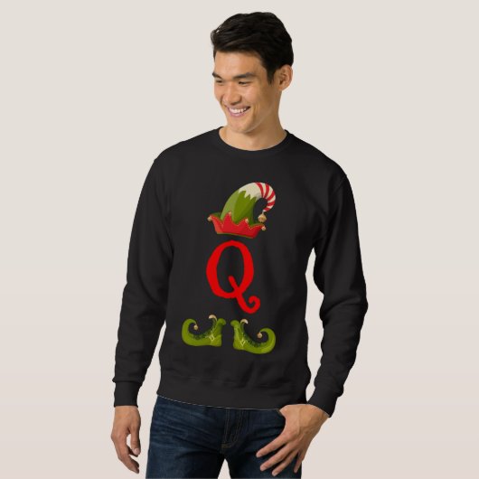 Sweatshirt Elf Monogramme Q initial Cute Correspondant Famill (Devant entier)