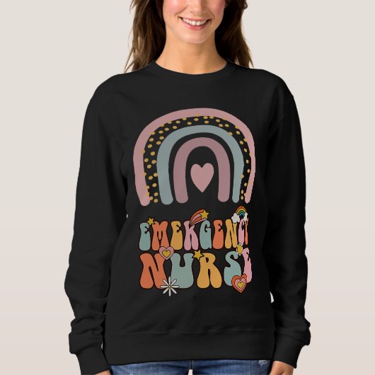 Sweatshirt Emergency Nurse Groovy Retro Vintage Rainbow Cute  (Devant)