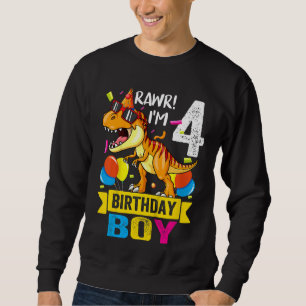 Sweatshirt Enfants 4 ans Rawr I'm 4th Birthday Boy Dinosau