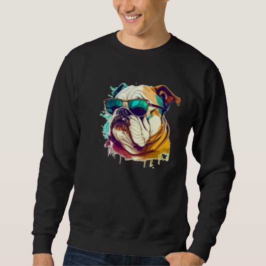 Sweatshirt English Bulldog Face with Sunglasses (Devant)