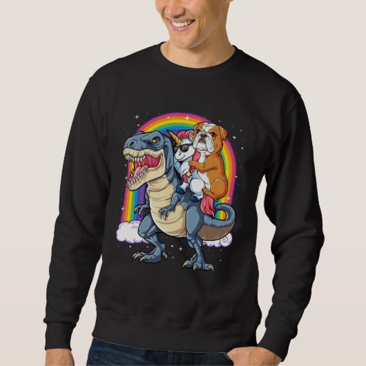 Sweatshirt English Bulldog Unicorn Riding Dinosaur rex  Men W (Devant)