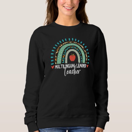 Sweatshirt Enseignant Apprenant Multilingue Léopard Arc-en-ci (Devant)