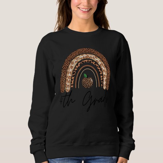 Sweatshirt Enseignant de 4e année Léopard Arc-en-ciel Jour de (Devant)