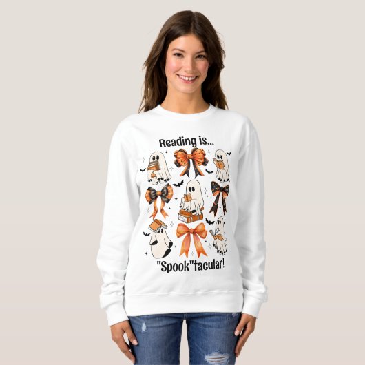 Sweatshirt Enseignant Halloween Coquette Bows et Lecture Fant (Devant entier)