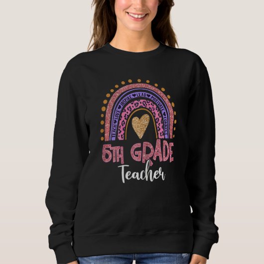 Sweatshirt Enseignante de 5e année Leopard rose Arc-en-ciel R (Devant)