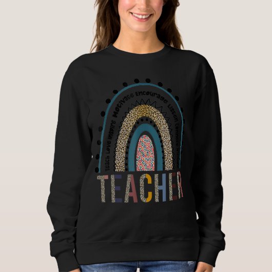 Sweatshirt Enseigner l'amour Inspirer Leopard Boho Rainbow Te (Devant)