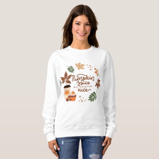 Sweatshirt Épice Citrouille blanche saison festive cosy (Devant entier)