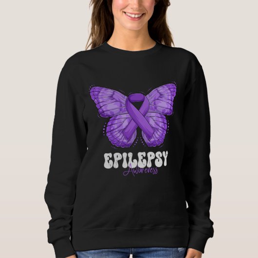 Sweatshirt Epilepsy Awareness Month Purple Ribbon Butterfly (Devant)