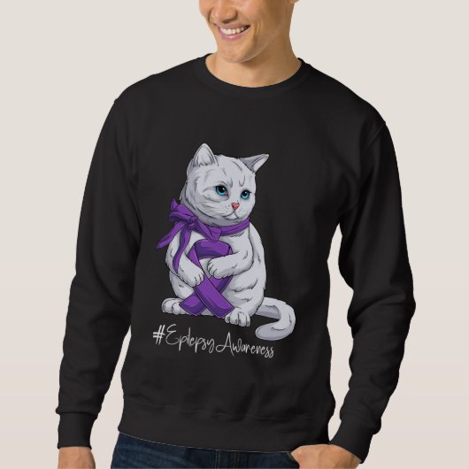 Sweatshirt Epilepsy Awareness Month Purple Ribbon Cat (Devant)