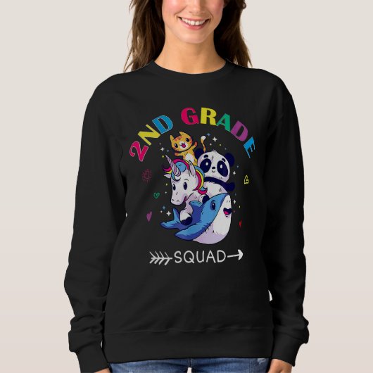 Sweatshirt Équipe de 2e année Licorne Panda Chat Requin Retou (Devant)