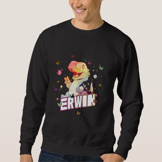 Sweatshirt ERWIN - Nom du garçon mignon avec Dinosaur mignon (Devant)