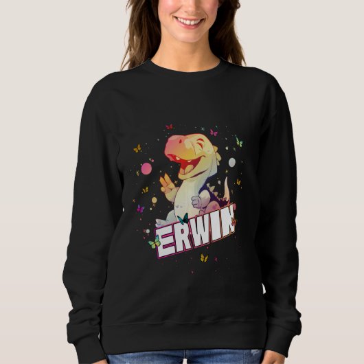 Sweatshirt ERWIN - Nom du garçon mignon avec Dinosaur mignon (Devant)