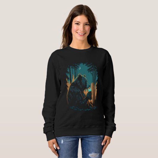 Sweatshirt Esoteric Bear drinking Beer Night Forest 1 (Devant entier)