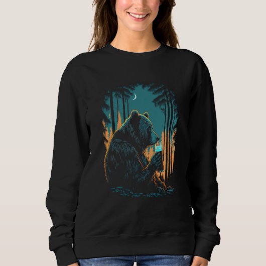 Sweatshirt Esoteric Bear drinking Beer Night Forest 1 (Devant)
