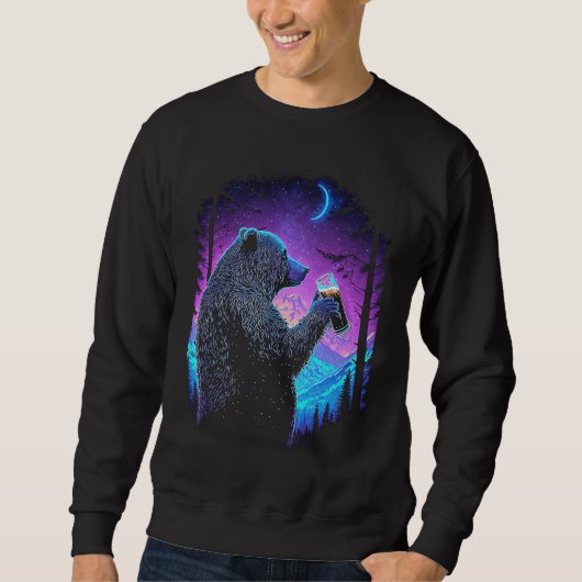 Sweatshirt Esoteric Bear drinking Beer Night Forest  3 (Devant)