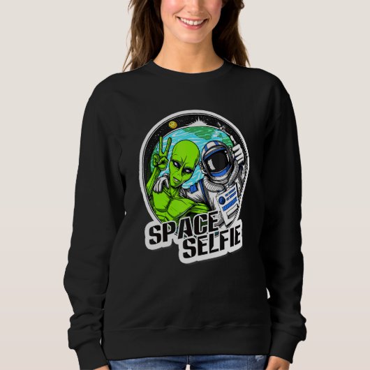 Sweatshirt Espace Selfie Alien Astronaute Alien Selfie Earth (Devant)