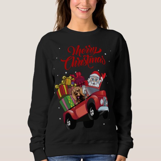 Sweatshirt Espagnol Cocker Américain Avec Père Noël En Tr Rou (Devant)