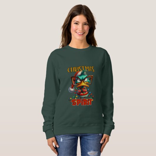 Sweatshirt Esprit de Noël de canard vert grincheux (Devant entier)
